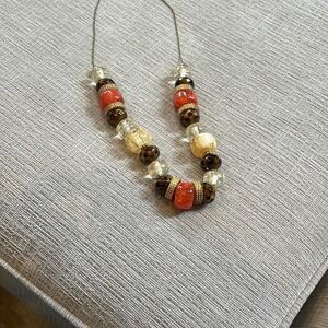 New York & Company Orange and Brown Necklace with Beaded Design